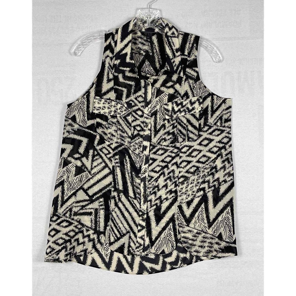 Guess Top Women's S Sheer Animal Print Sleeveless Shirt Business Casual Career